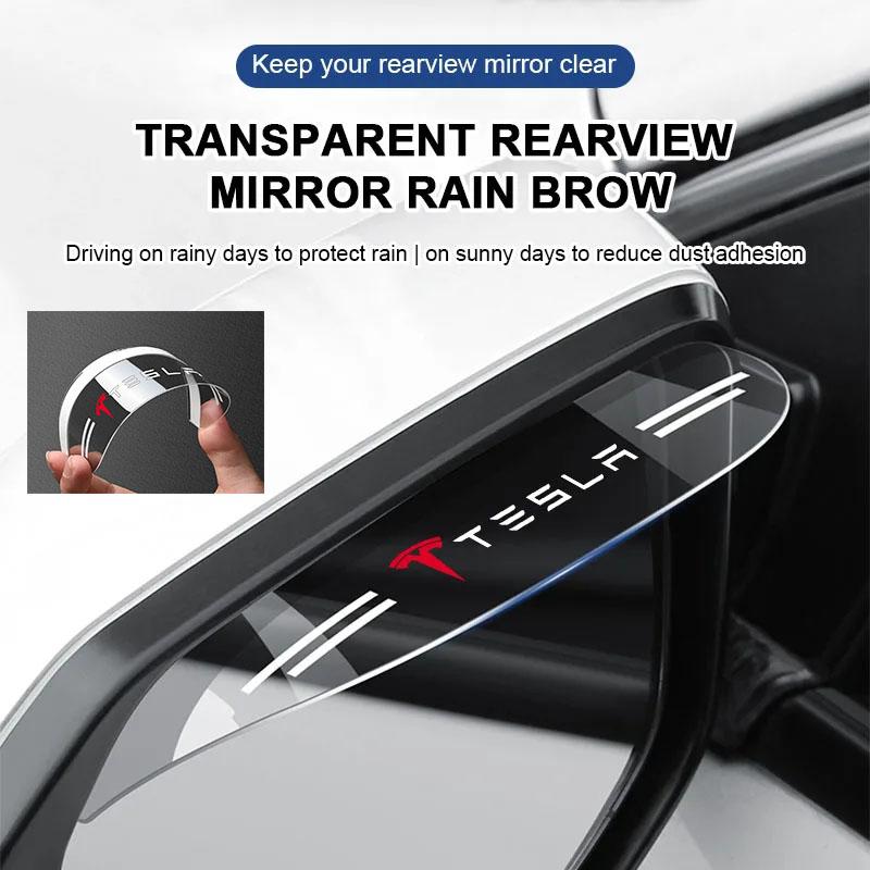 IKTT7 2Pcs Car Rear View Mirror Sticker Rain Eyebrow Shield Sun Shade Cover For Tesla Model 3 Y S X 2021 Roadster Cybertruck Juguete