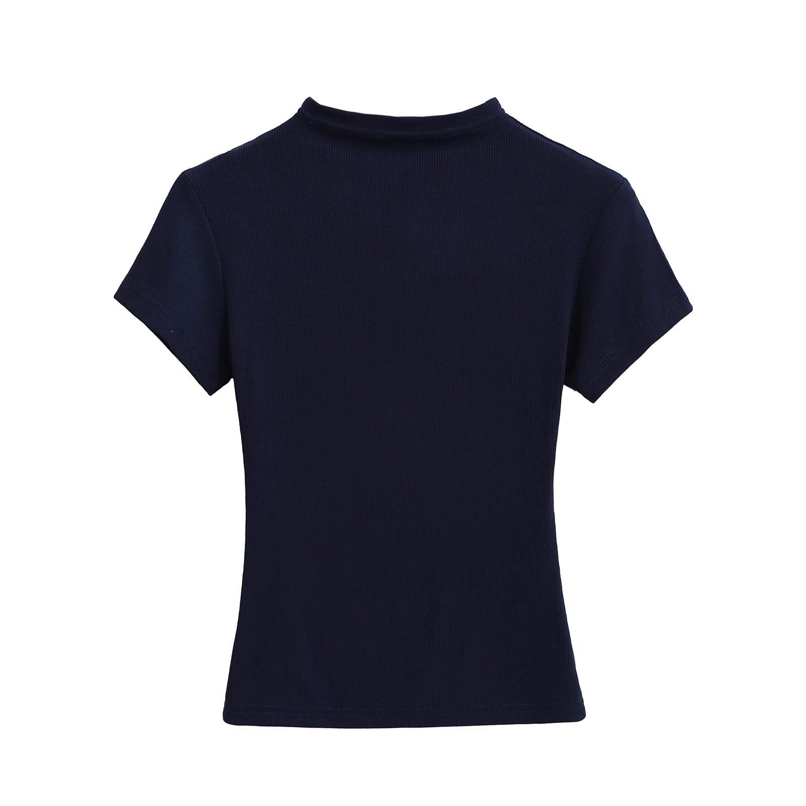 

Elegant Waist-Cinching Short-Sleeve T-Shirt - Women s Summer Slim Fit Small тёмно-синий