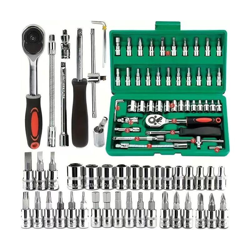 46pcs 1/4 Inch Ratchet Wrench Set Metric Hex Bit Socket Set Mechanic Tool Kits for Auto Repair Vehicle Tools 46pcs