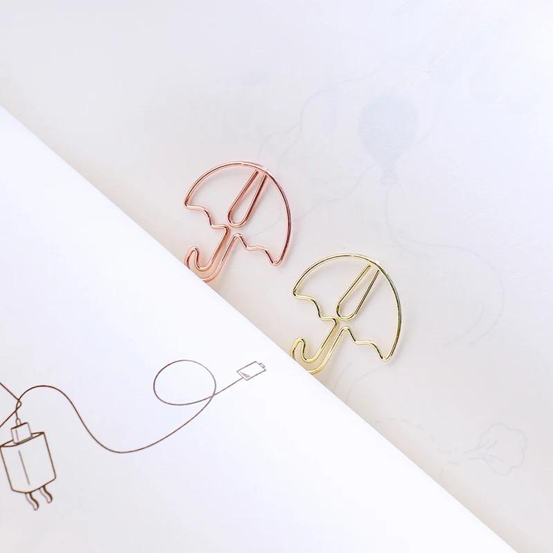 30pcs Umbrella Shape Paper Clip Creative Cute Bookmark Metal Color Cartoon Paper Clips for Planner Office Stationery