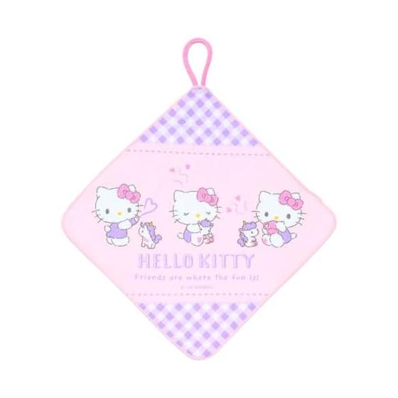 Sanrio Conjunto de 3 toalhas com alça Hello Kitty para crianças Tratamento antibacteriano com espaço para nome Berçário Escola Jardim de infância 249483
