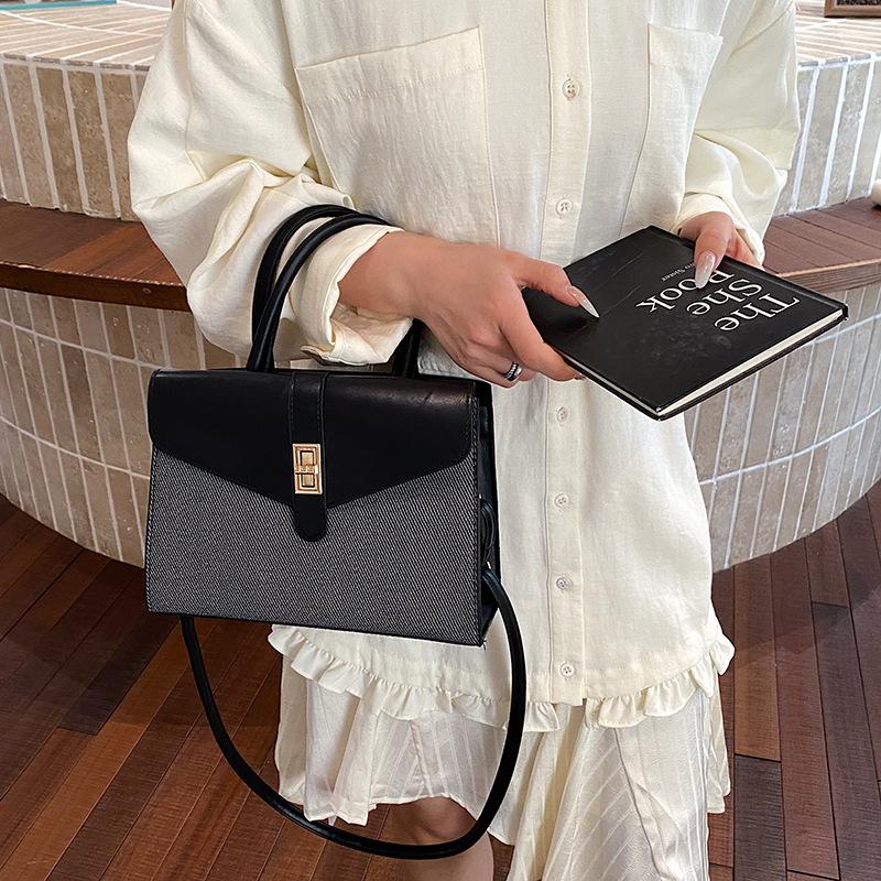 Summer Trendy Casual High-End Texture Contrast Splicing Small Square Bag Fashion Trendy Hand-to-Shoulder Crossbody Bag