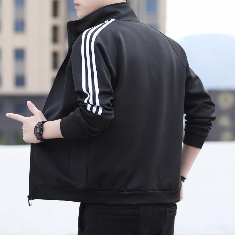 2022 Unisex Stand-Up Collar Baseball Jacket - Casual Three-Bar Design for Students