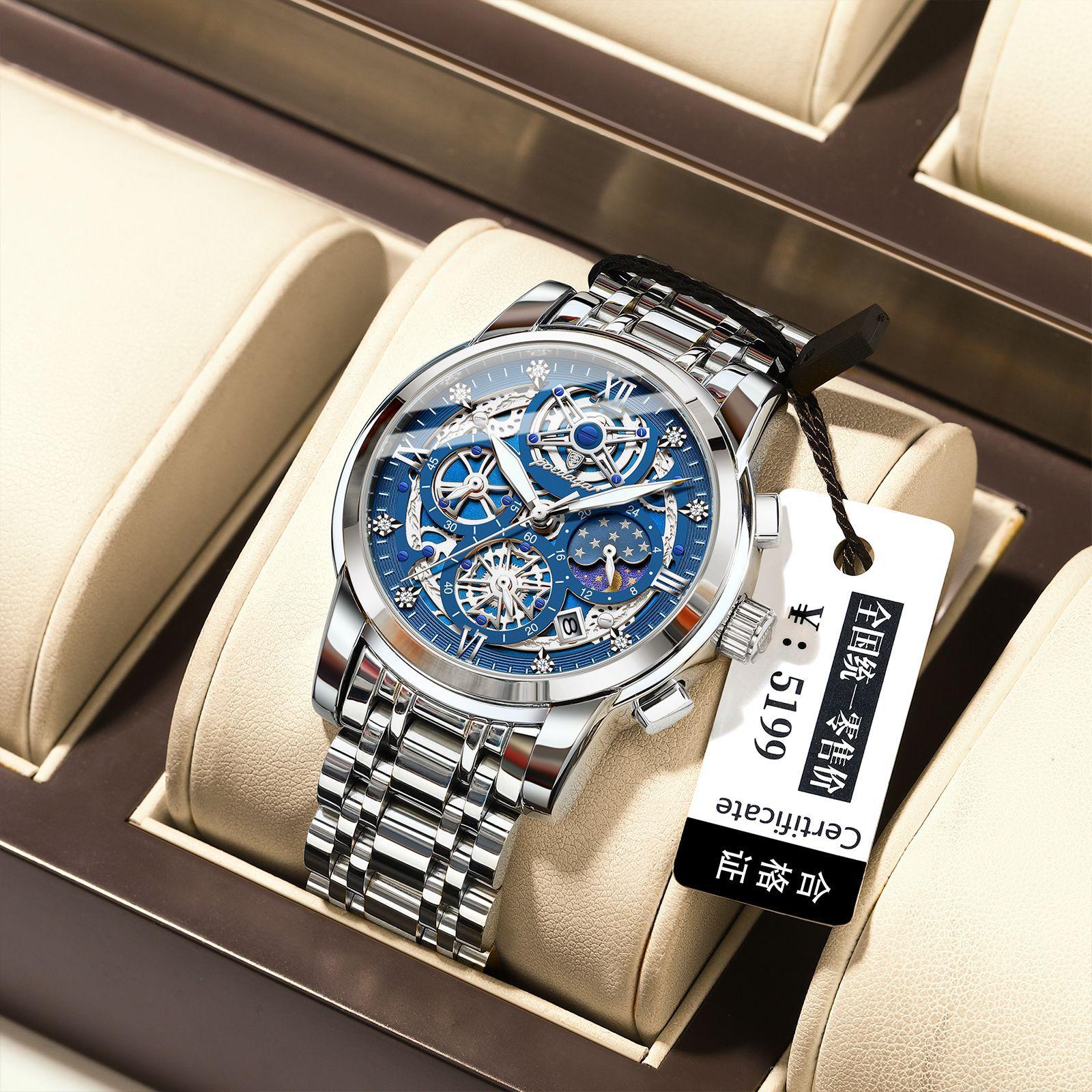 

POEDAGAR Роскошные военные часы для мужчин Спортивные кварцевые мужские наручные часы Водонепроницаемые Люминесцентные Хронограф Нержавеющая сталь Мужские часы синий/серебряный