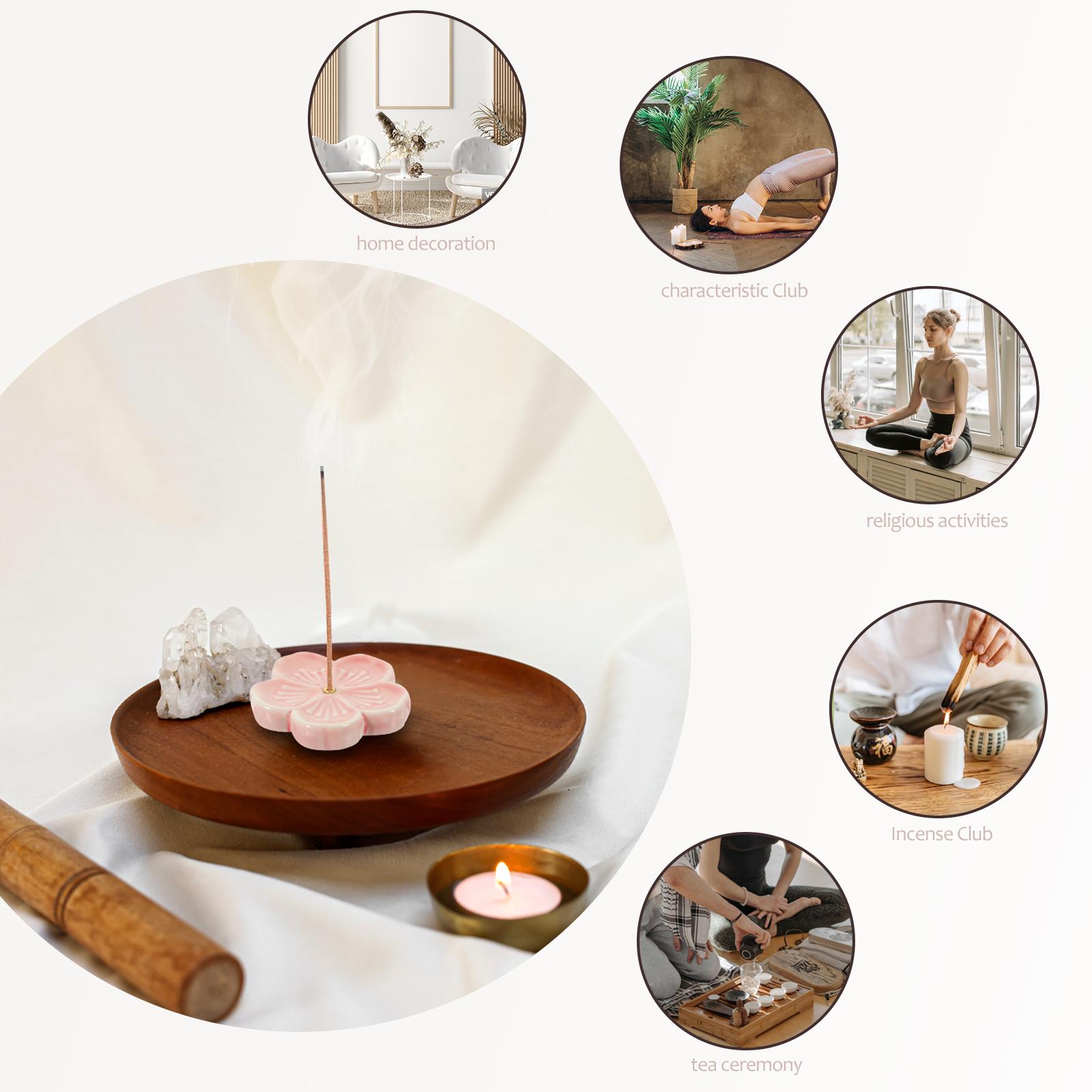 

2 Pcs Square Casters Incense Sticks Ceramic Censer Desktop Adornment Decorative Cherry Blossoms Flower Shaped Holder Tray Pink рожевий