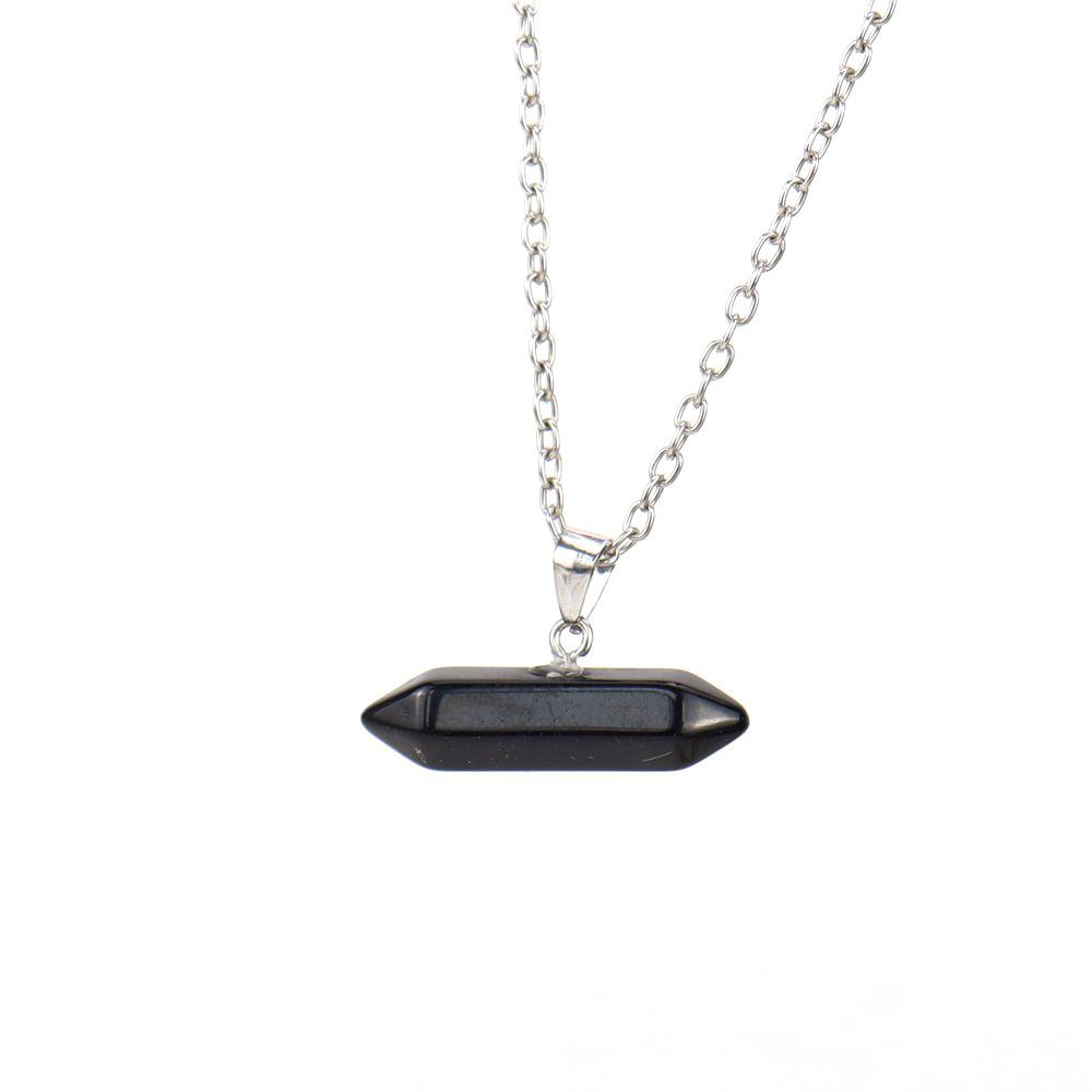 Creative Natural Stone Crystal Amethyst Agate Hexagonal Column Hexagonal Prism Six Pendant Necklace N668