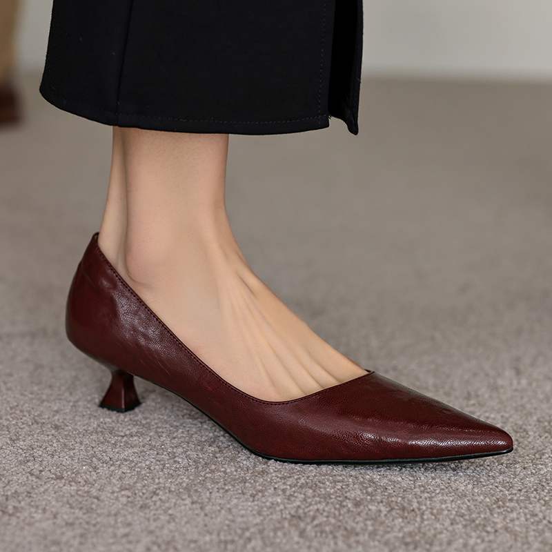 Krazing Pot Sheepskin Fashion Summer Spring Autumn Summer Slip On Party Women Pointed Toe Med Heels Pumps