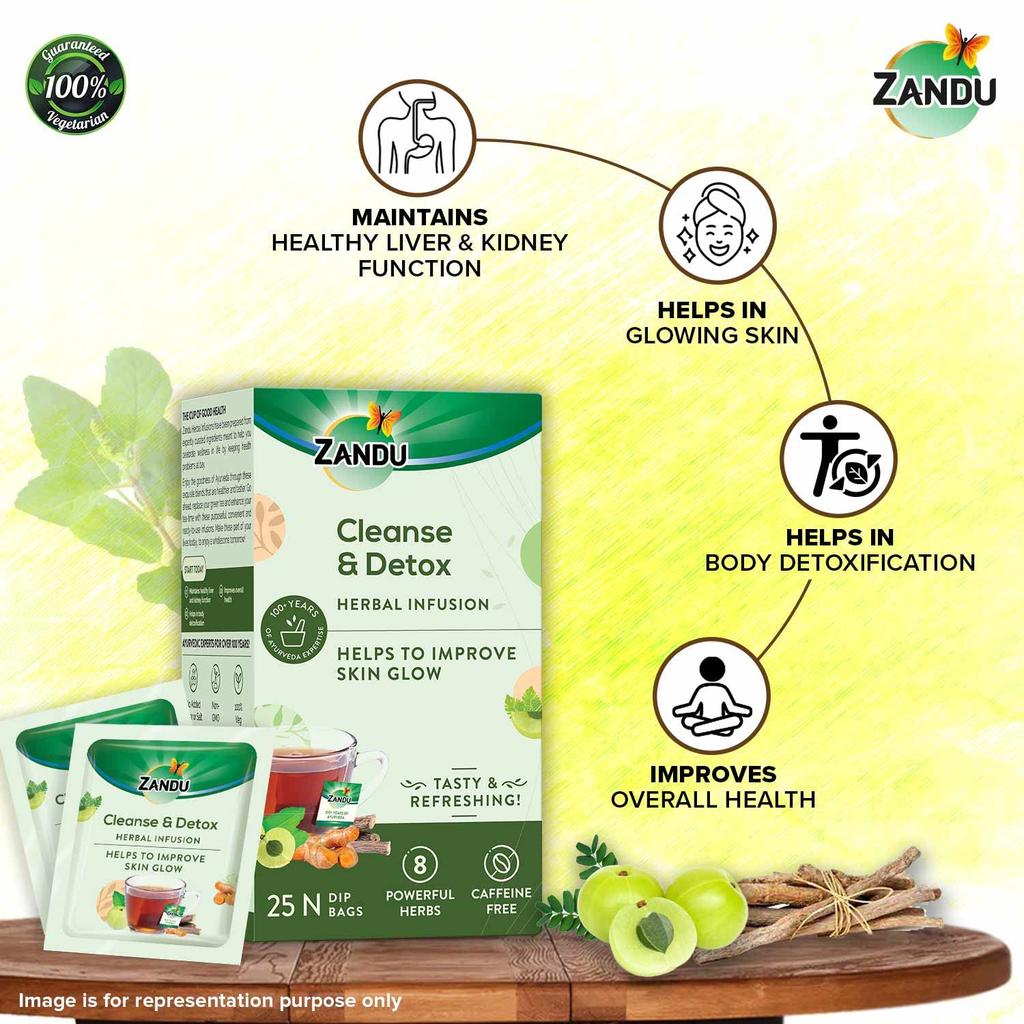 Zandu Cleanse And Detox Herbal Infusion Green Tea Bags For Daily Wellness Smooth Taste Herbal Tea 25 Tea Bags 90 G