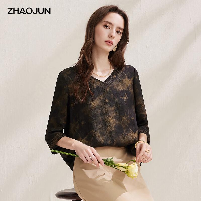 Zhaojun 2026 SS Mulberry Silk Printed 3/4 Sleeve Top