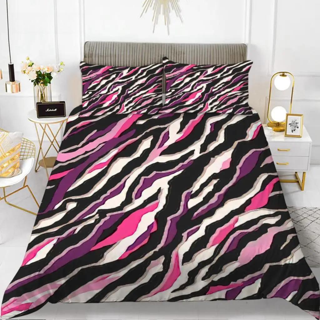 Zebra Print Duvet Cover Set King Polyester Red Black Stripes Bedding Set Wild Animal Zebra Wildlife Skin Quilt Cover for Girls