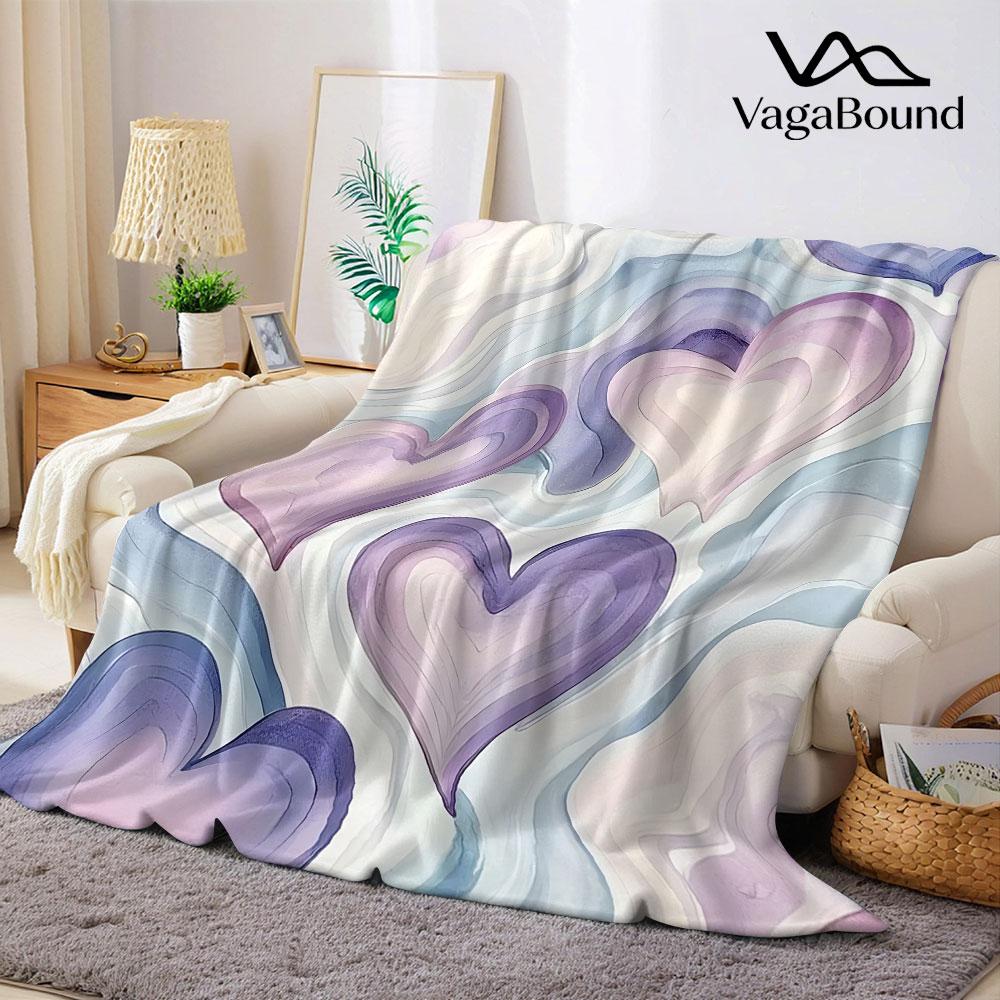 Pastel Marbled Hearts Flannel Blanket Warm Soft Halloween Christmas Decorative Couch Warm Cozy All-Season Gift