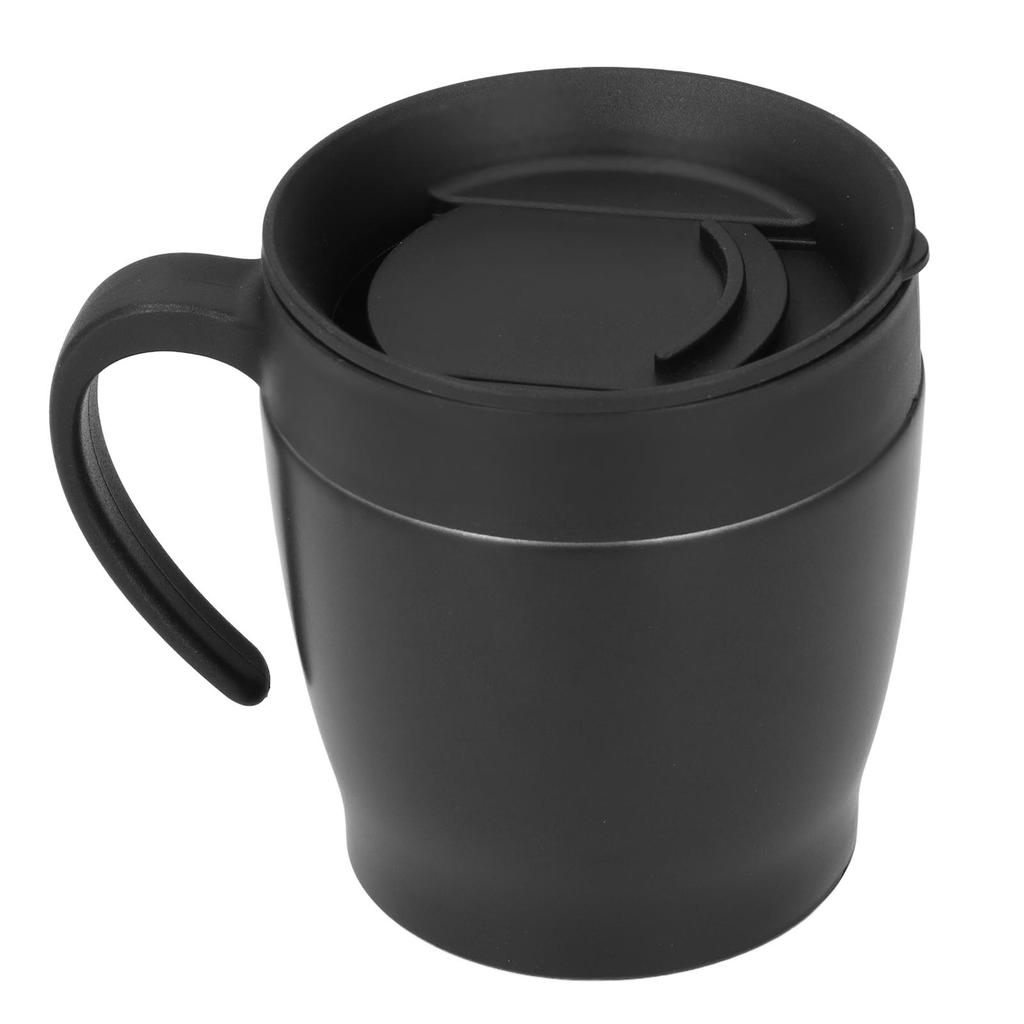 Kaffeebecher 330ml Griff Tragbar Edelstahl Wärmedämmwirkung Heißwasserbecher BüroSchwarz