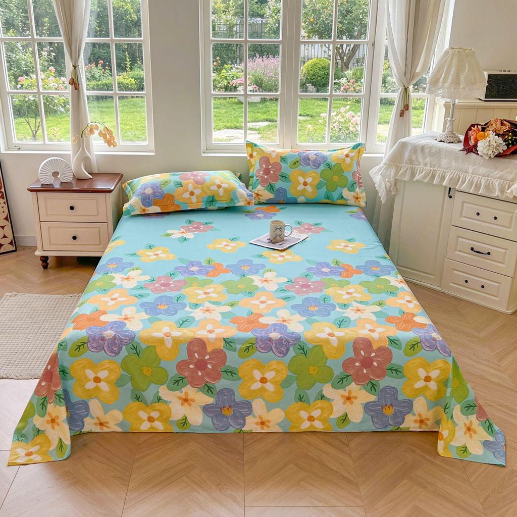 Active Print Pure Cotton Bed Sheets - Simple Style for Dormitory, Home, Single & Double Beds