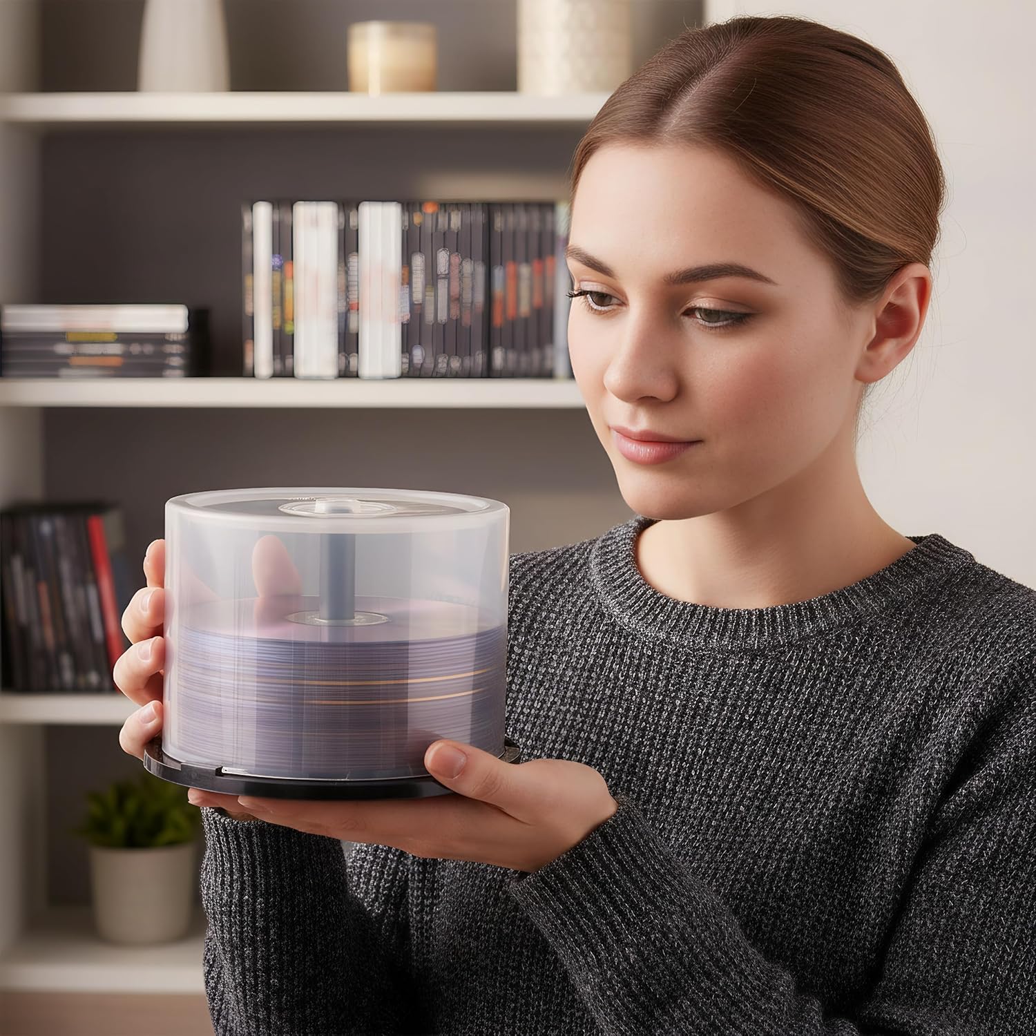 

CD/DVD Empty Cake Box Spindle, 2pcs Empty DVD Storage CD Container Cake Box Clear Holder for 50 Disc Capacity Storage Containers with Home and Office