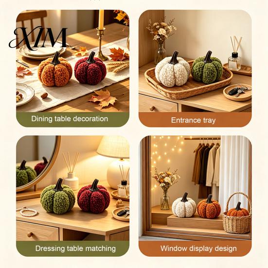 Cozy Farmhouse Autumn Decor Mini Plush Artificial Pumpkin Decoration, Fall 3D Stuffed Halloween Home Decoration Ornament for Thanksgiving Seasonal