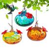 Glass Hummingbird Feeder Blown Feeder, Outdoor Hanging Colorful Nectar Decorative with Two Flower Feeding Ports for Garden Backyard Decor Unique