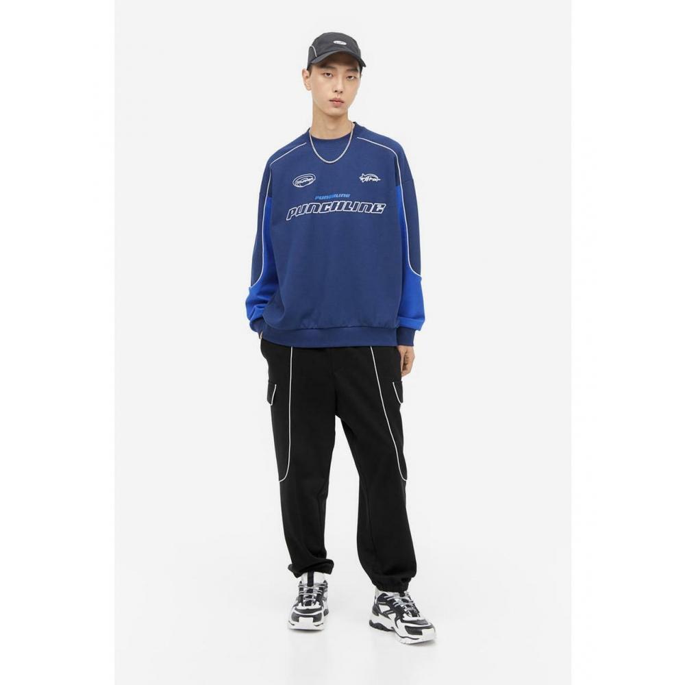 

H&M спортивные брюки свободного кроя с окантовкой, черные 1183253001