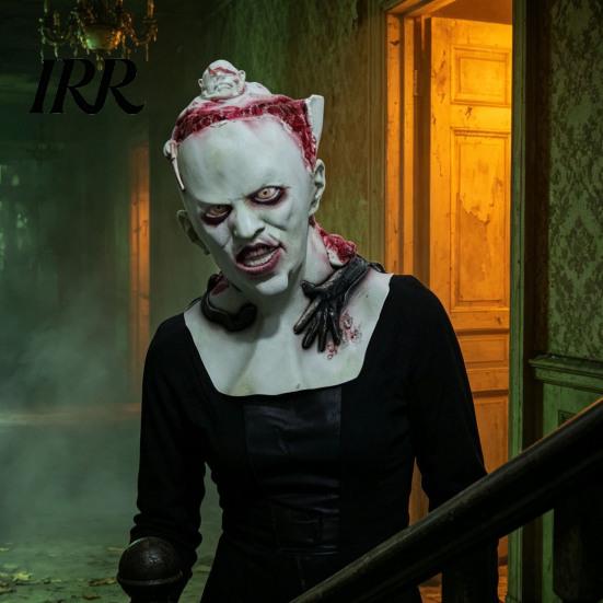 Professional Haunted House Gear Halloween Upside Down Demon Latex Full Face Mask, Scary Alien Cosplay Eye-catching Prop Headgear, Creepy Costume