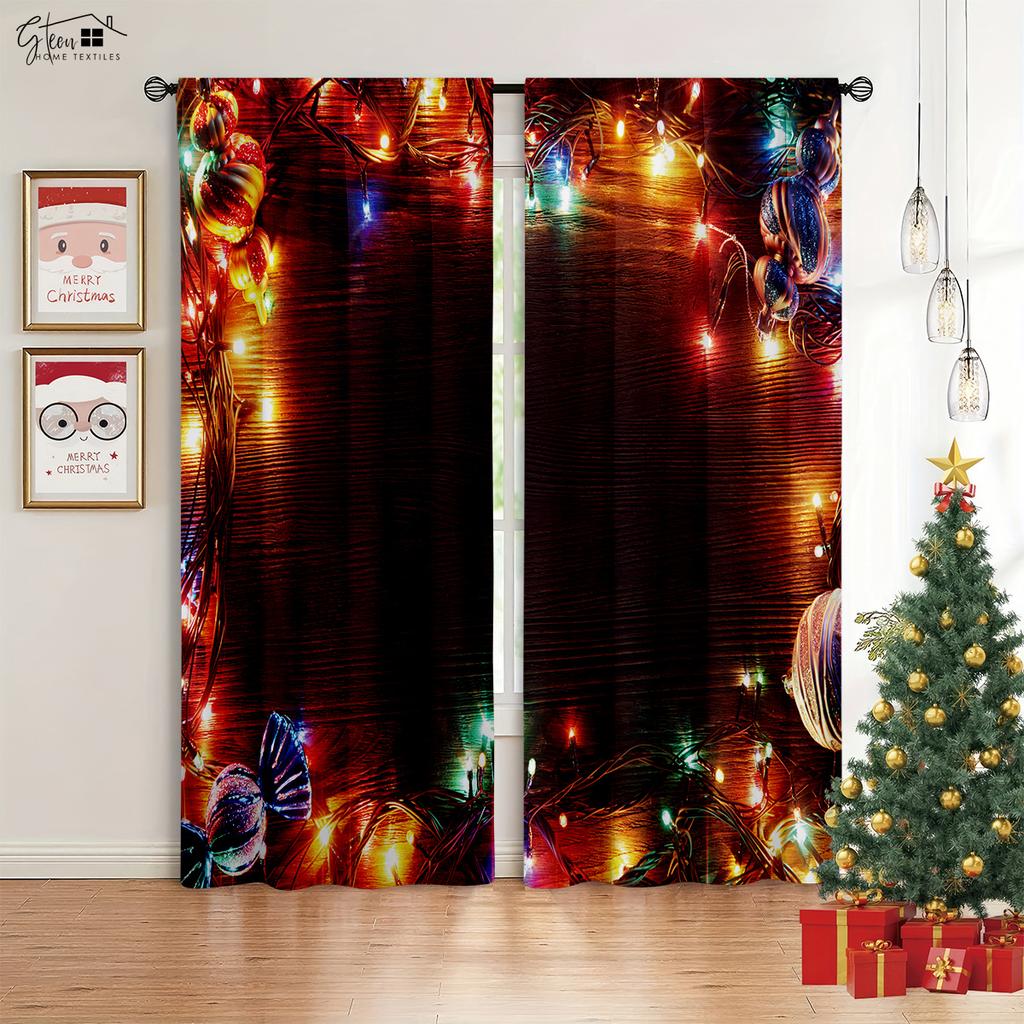 Weihnachten 3D-gedruckte Vorhänge Weihnachtsbaum Geschenk Wohnzimmer Schlafzimmer Kinderzimmer Neujahr Feiertagsdekoration Vorhänge 2 Stück