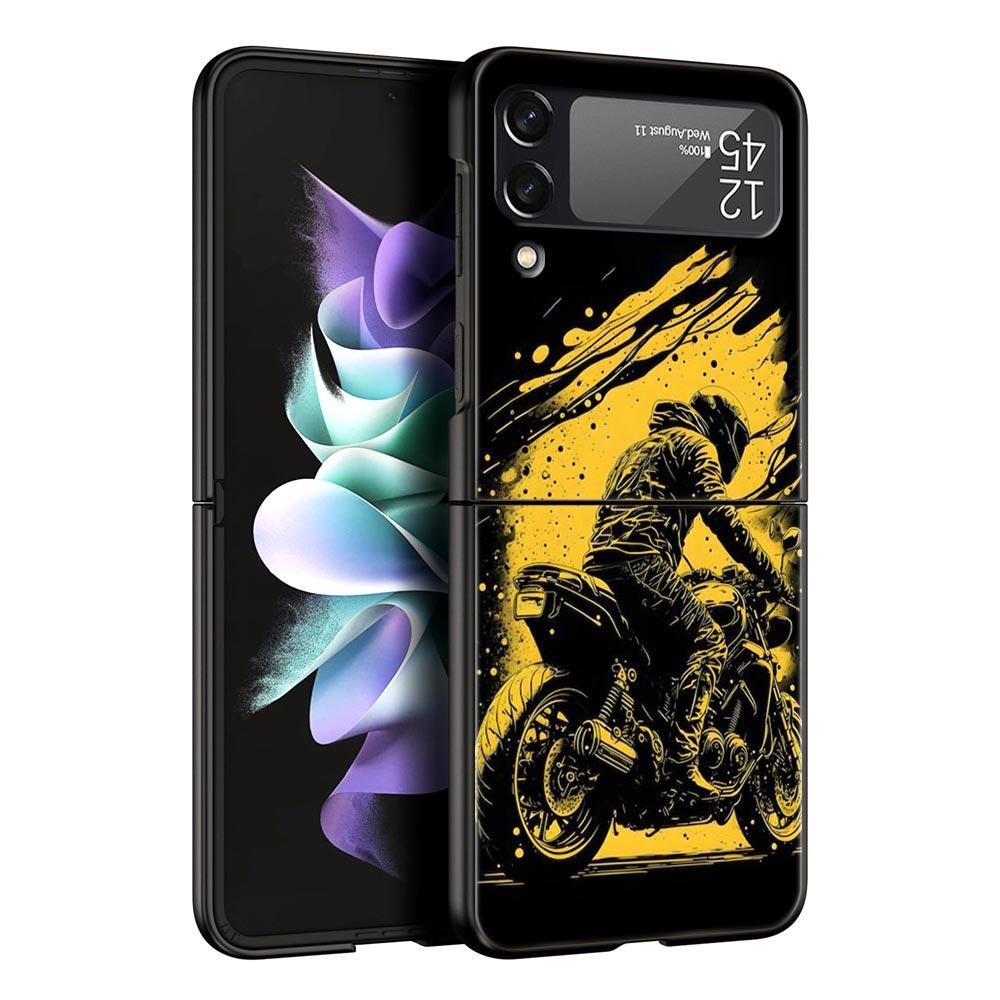 Phone Case for Samsung Galaxy Z Flip 3 4 5 6 7 Folding Black Shell For Samsung Z Flip4 Flip5 PC Hard Cover Cool Motorcycle