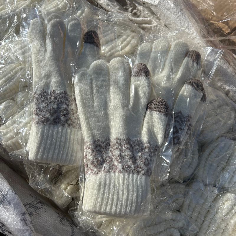 

No India! Cashmere Wool Export Women s Fleece Lined Padded Warm Keeping Five-Finger Gloves Winter Cycling Cold Protection Touch Screen Blue line color random All yards