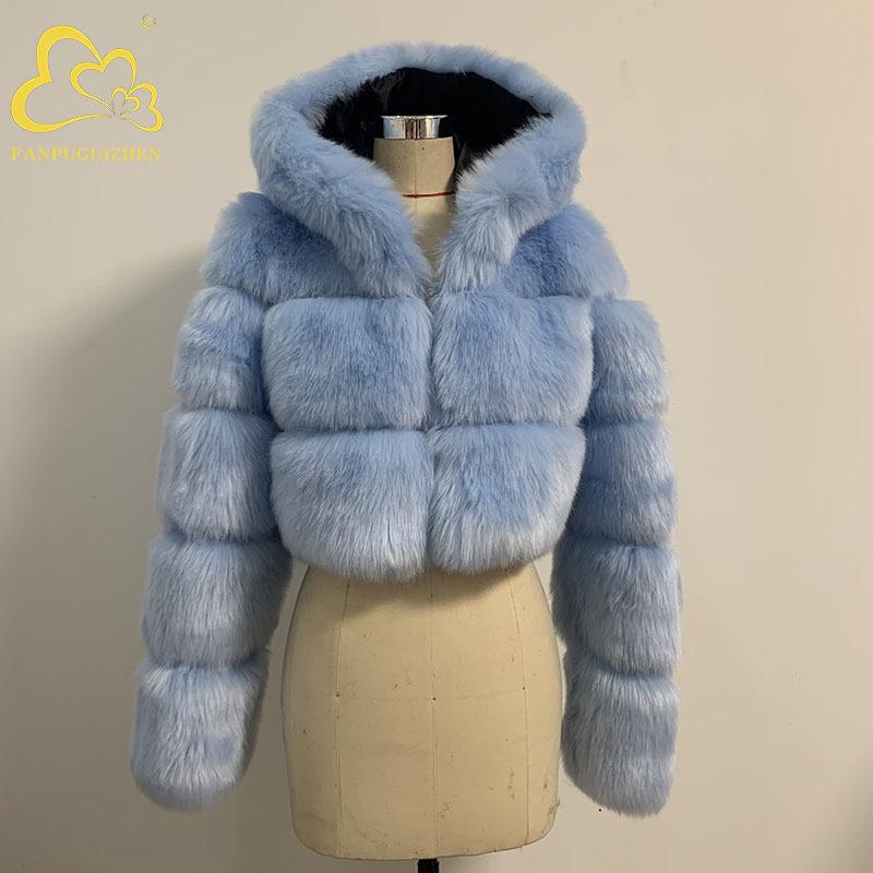 Damen S-6XL Kunstfuchs-Pelzmantel mit Kapuze - Europäischer und Amerikanischer Stil für Herbst/Winter