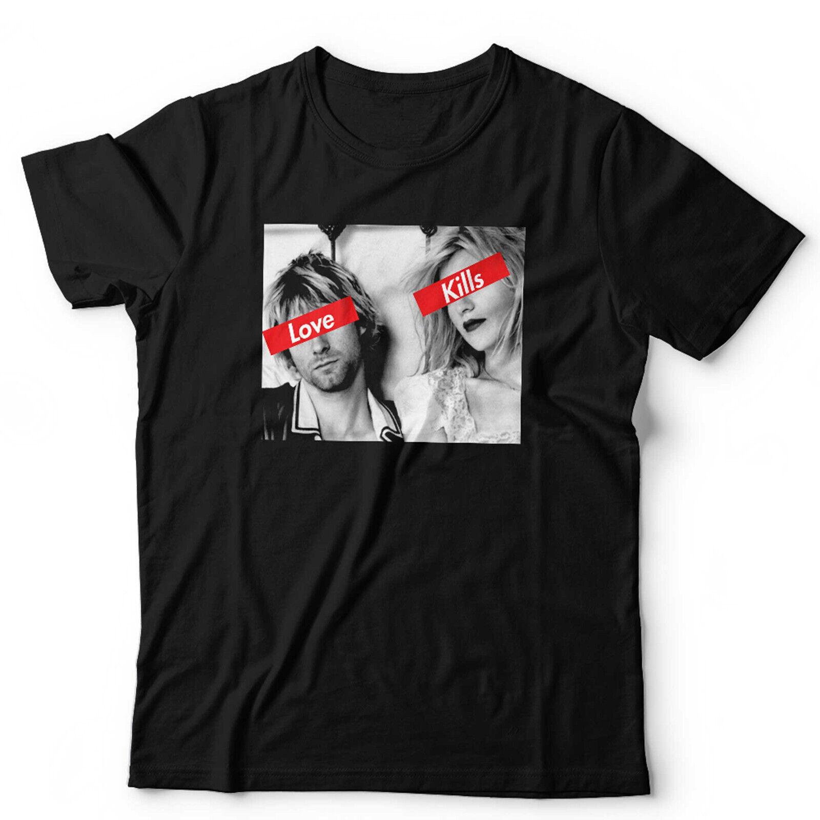 Kurt & Courtney Tshirt Love Kills Unisex & Kids Grunge Music Cobain Love Seattle S разноцветный