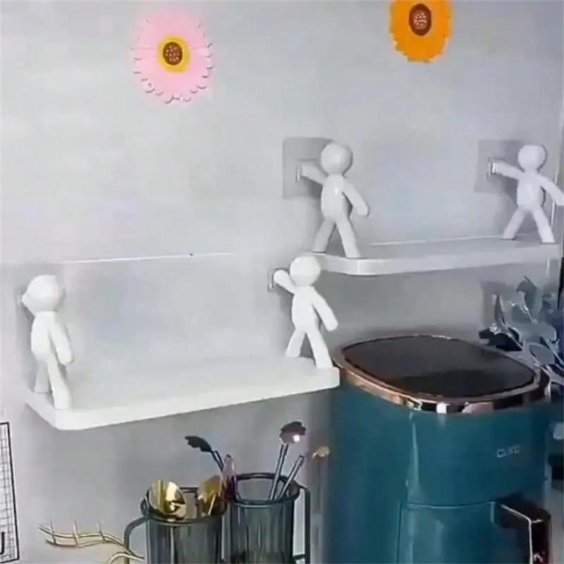 1pc Cute White Statue Wall Mount Storage Rack - No Drilling Required, Perfect For Bathroom And Kitchen Organization