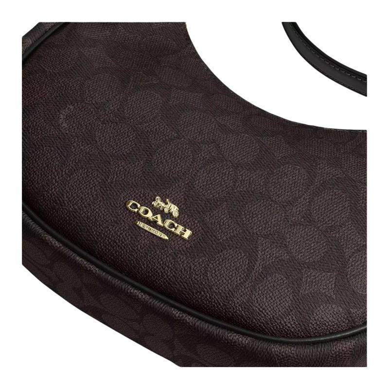 COACH 23 EMILY printed presbyopia coated canvas and smooth leather crescent bag shoulder bag medium size women's dark brown