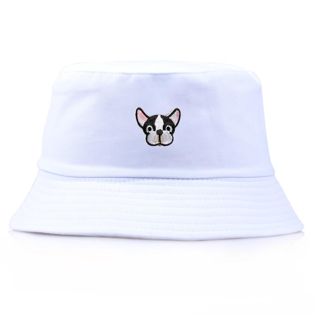 Dog Pattern Embroidery Bucket Cap Fisherman Hat Sun Protection Breathable Gift