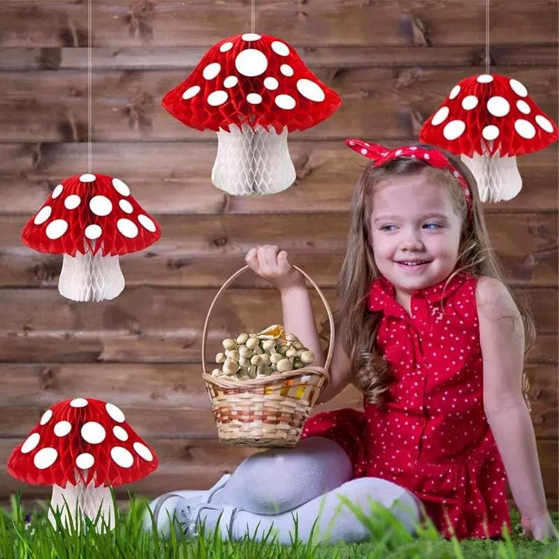 Paper Mushrooms Honeycomb Centerpieces Hanging Party Supplies for Birthday Baby Shower Party Garden Decorations