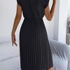 2026 Spring/Summer Women's Lace V-neck Black Ear Edge Waist Pleated Dress S-XL