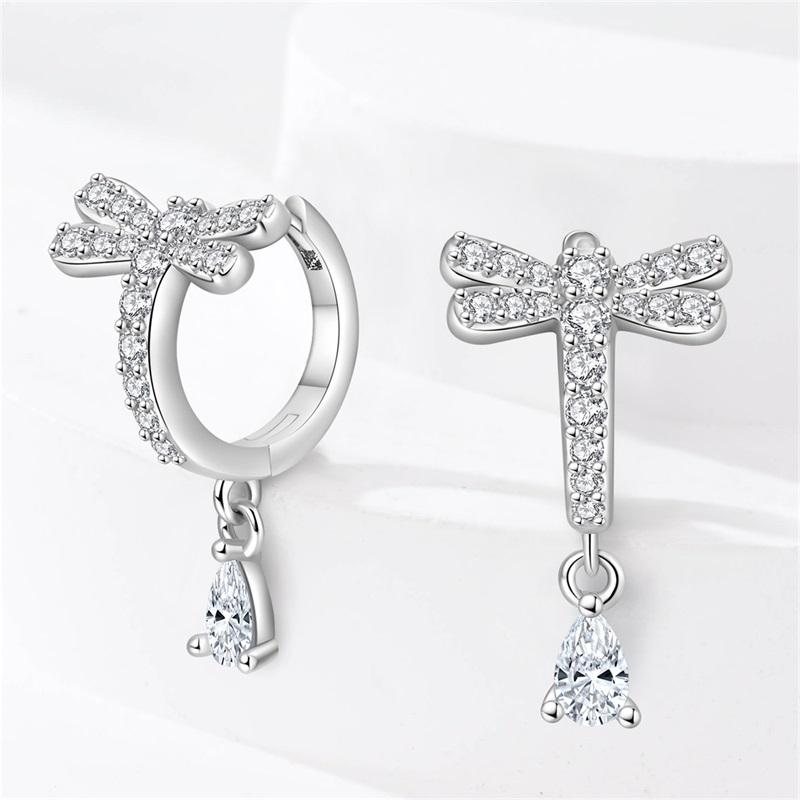 Inlaid Zircon Earrings 925 Silver Minimalist Butterfly Dragonfly Cute Claw Hoop Earrings Women Exquisite Party Jewelry