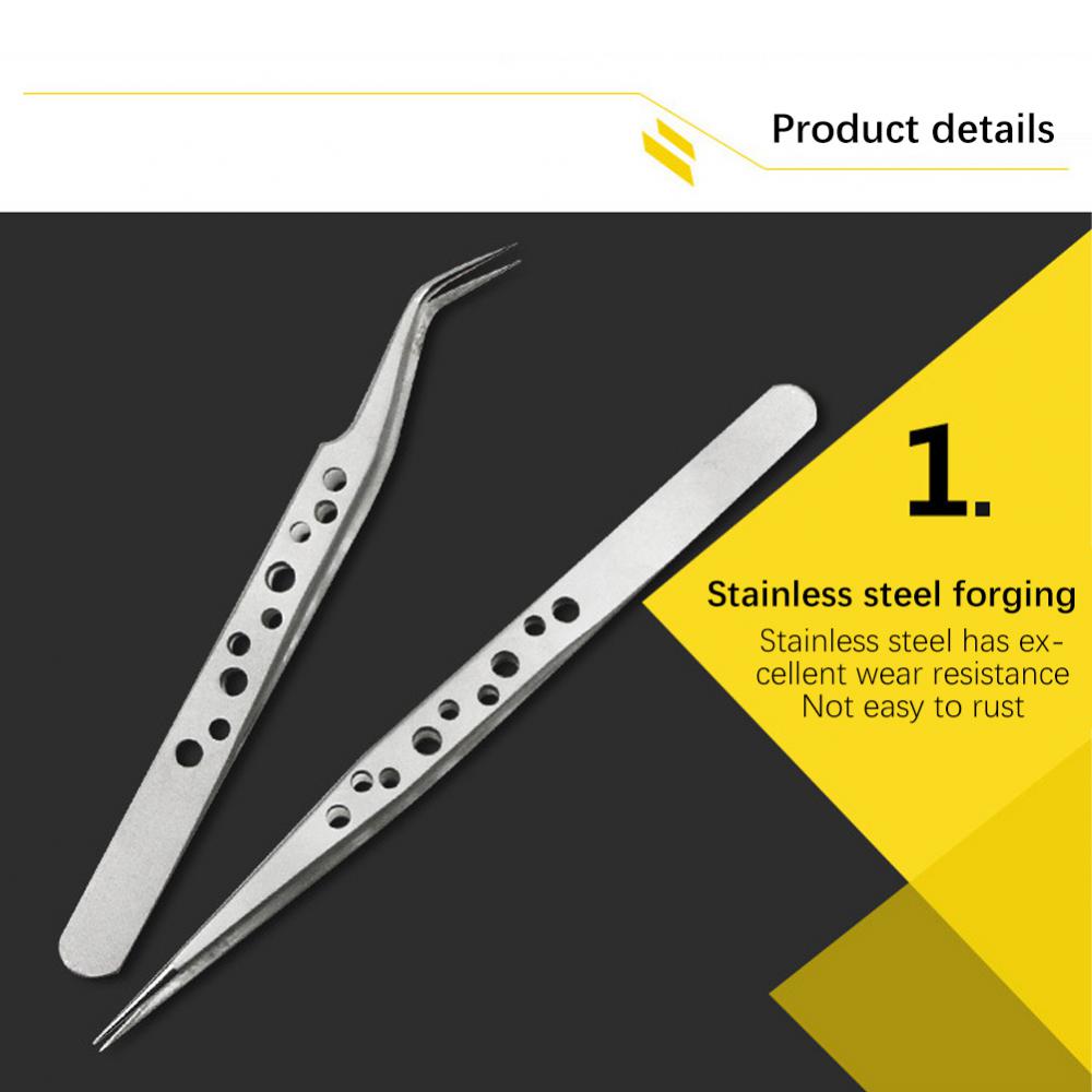 1pc Industrial Tweezers Electronic Anti-static Stainless Steel Tweezer Precision Curved Straight Tweezers Home Repair Hand Tool