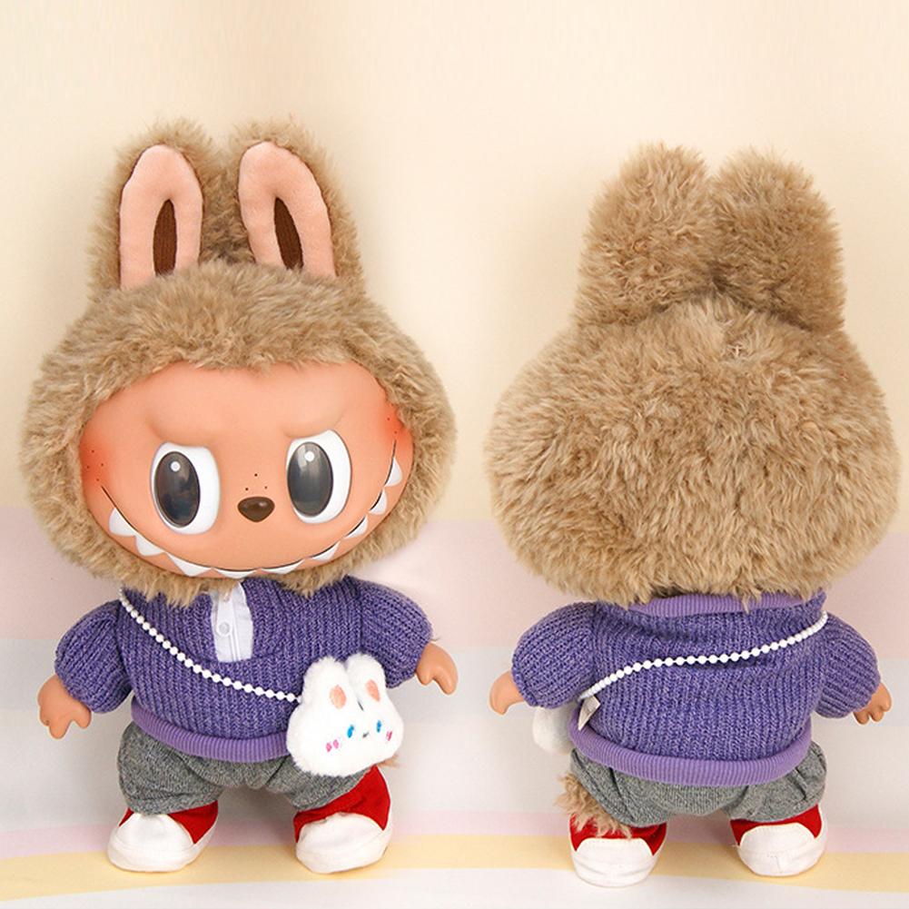 For 37cm Labubu Doll Shirts Sweater Hat Cartoon Plush Doll Replacement Outfit Playing House Accessories Mini Clothes