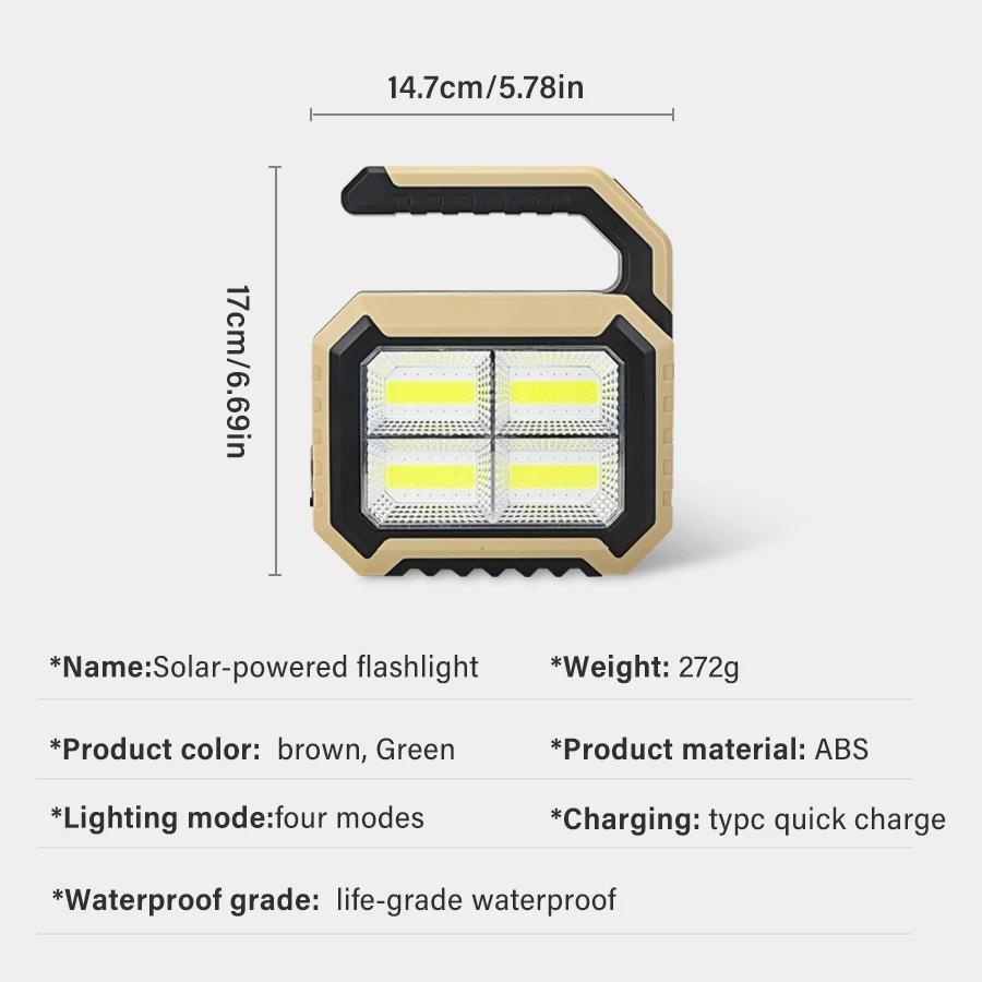 Portable Handheld Flashlight Solar Charger High-power Emergency Lighting Searchlight Waterproof Outdoor Maintenance Work Light