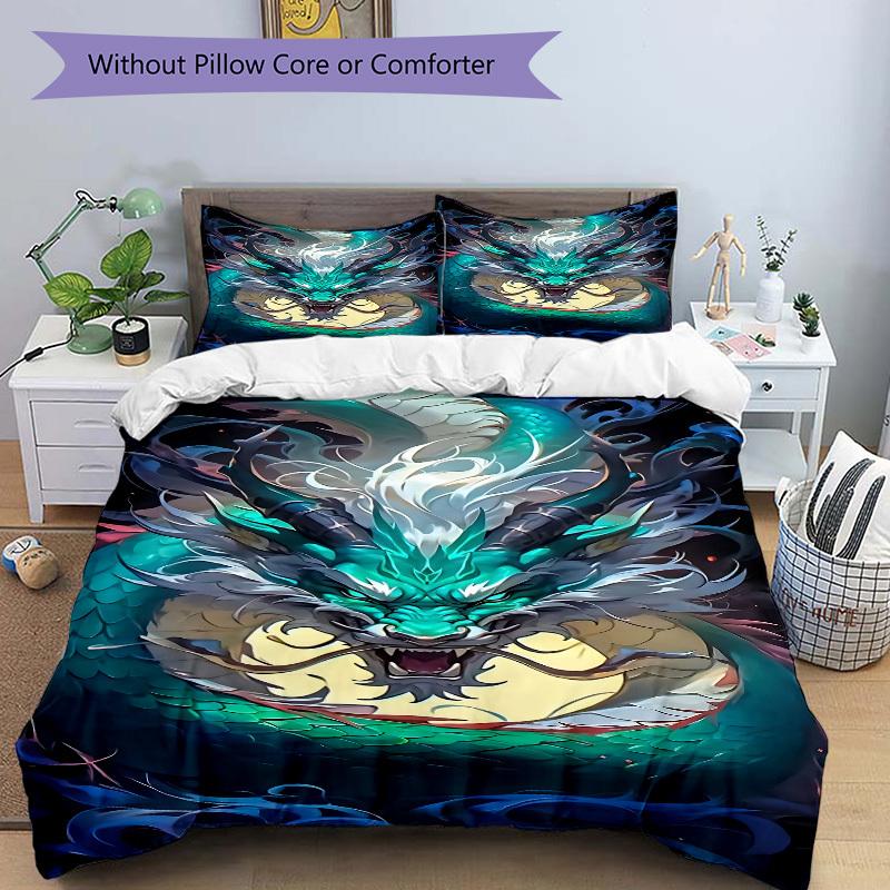 3pcs Dragon Art Duvet Cover Set - Includes 1 Duvet Cover and 2 Pillowcases, No Quilt Core, All-Season Home Decor yy251111043