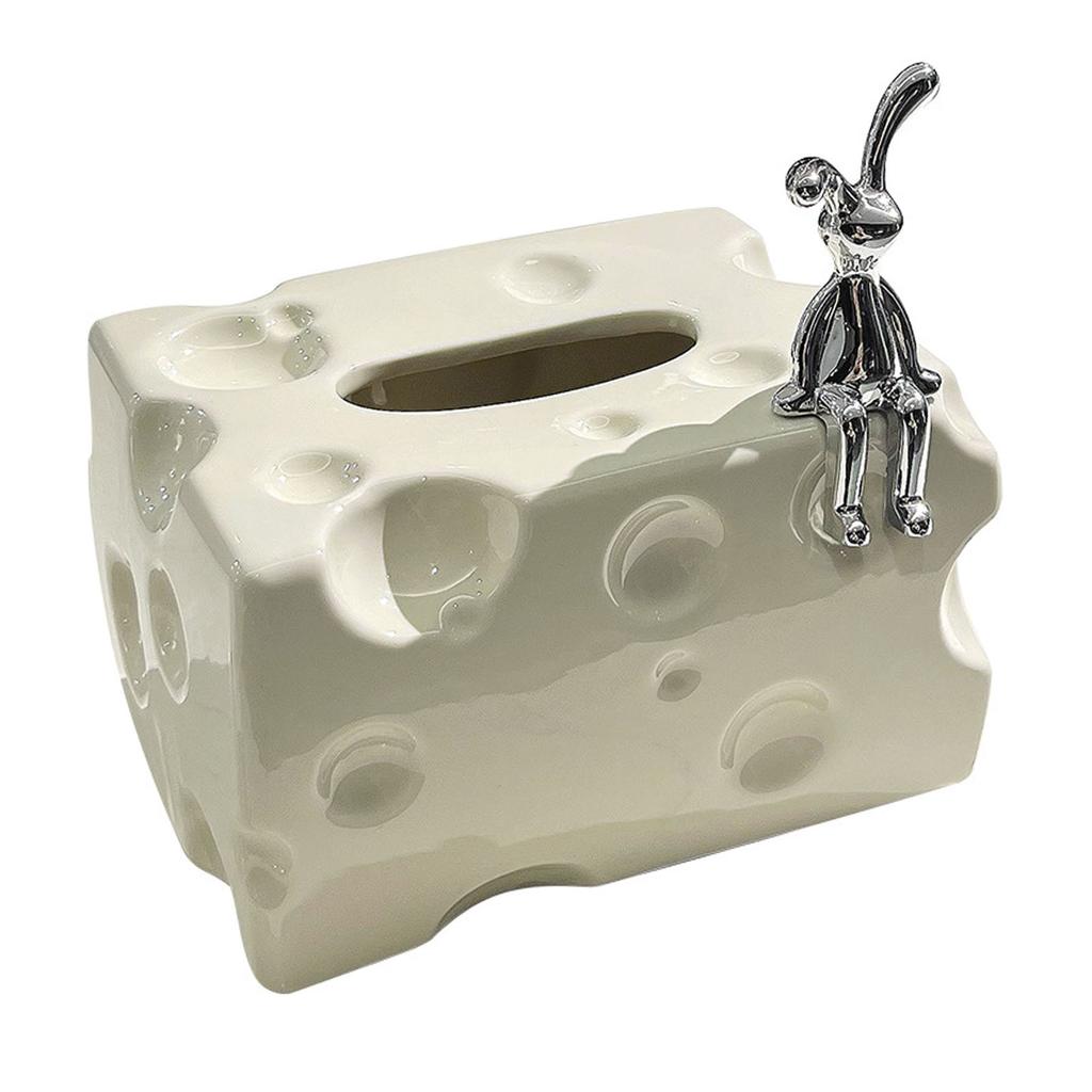 Tissue Box Cover Ceramic Rectangular Stylish Elegant Decorative Napkin Box Holder for Desktop Coffee Table