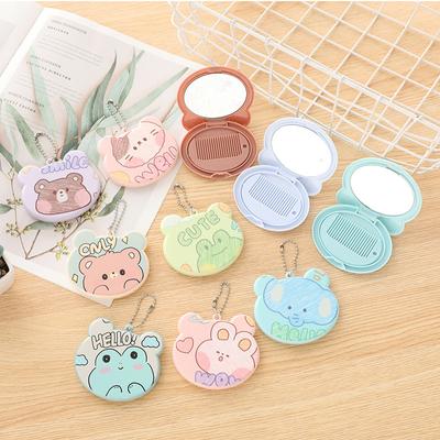 Mini peine de dibujos animados con espejo, peine de viaje portátil, cepillo de cabeza de plástico plegable, lindo peine de animales, bolsa colgante, peine, regalo para niñas y niños