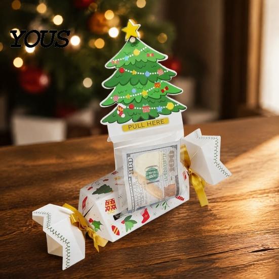 Holiday Party Favor 1/4Pcs Christmas Candy Shape Money Holder, Santa Snowman Reindeer Tree Cash Festive Holder Paper Bag, Gift Box for Party,