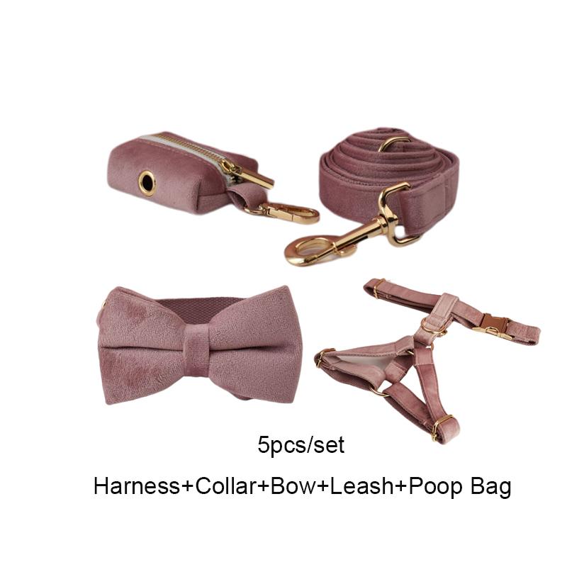 Light Purple Velvet Dog Collar And Leash Set For Dogs Custom Engraved Nameplate Pet Supplies Dog Leash Velvet05