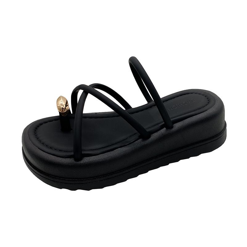 Thick-soled toe slippers women s summer wear new beautiful black feeling with skirt height-increasing sandals 39 чёрный 3180₽
