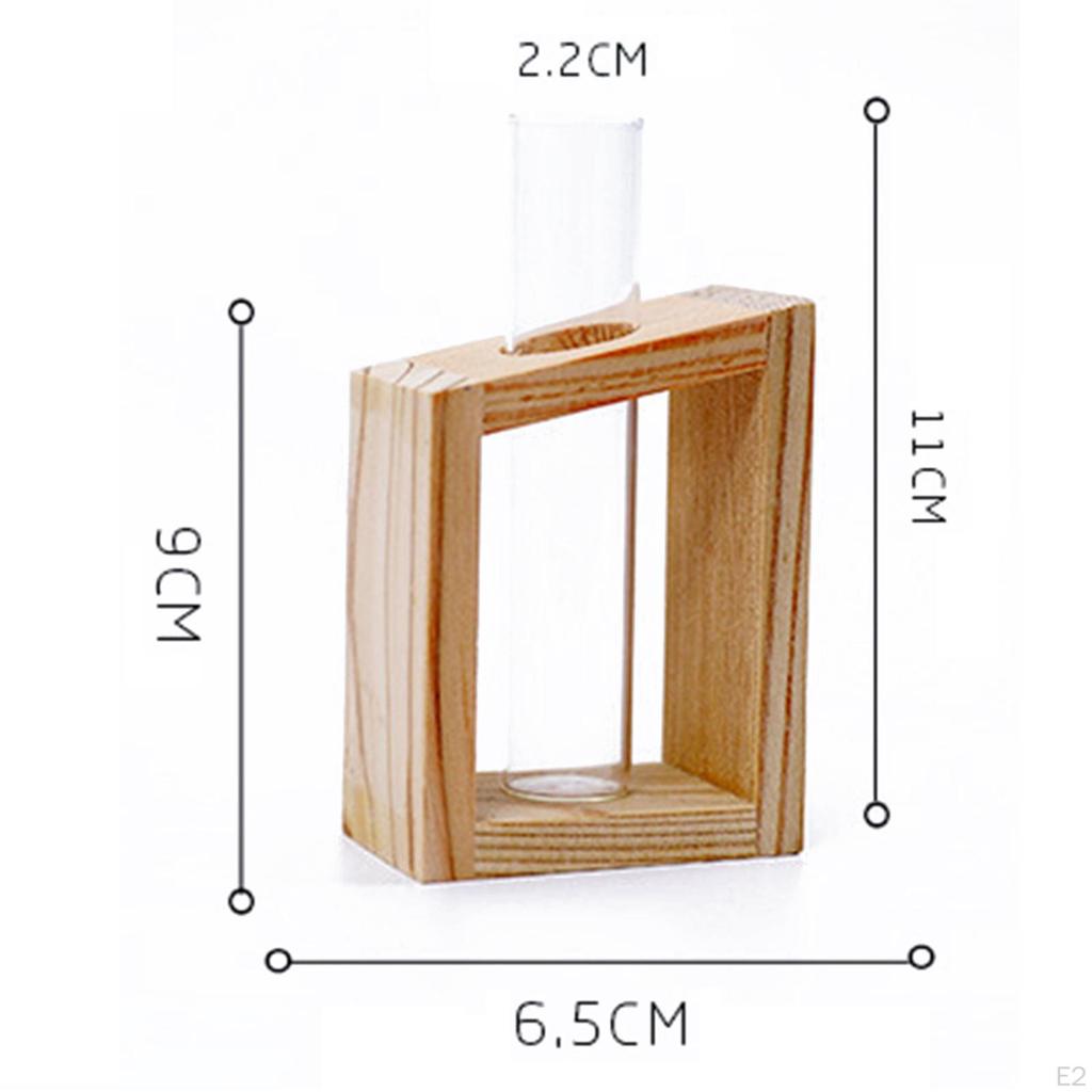 Glass Vase with Vintage Wooden Stand Desktop Terrarium for Hydroponics Plant