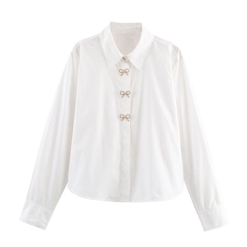 Autumn 2025 Women s Jewel Button Long Sleeve Lapel Poplin Shirt Small