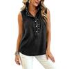 Women’s Sleeveless Denim Top with Lace Trim Ruffle Collar Button Front Casual Loose Fit Vest Blouse for Everyday Wear