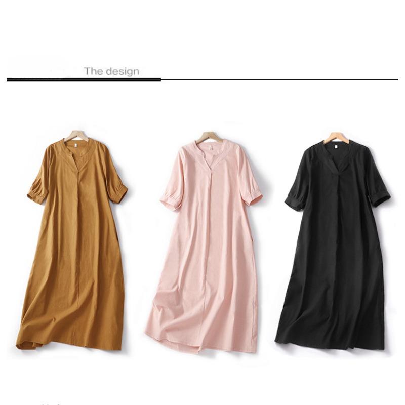 Fashionable Loose Women's Short Sleeved Retro Japanese Long Dress
