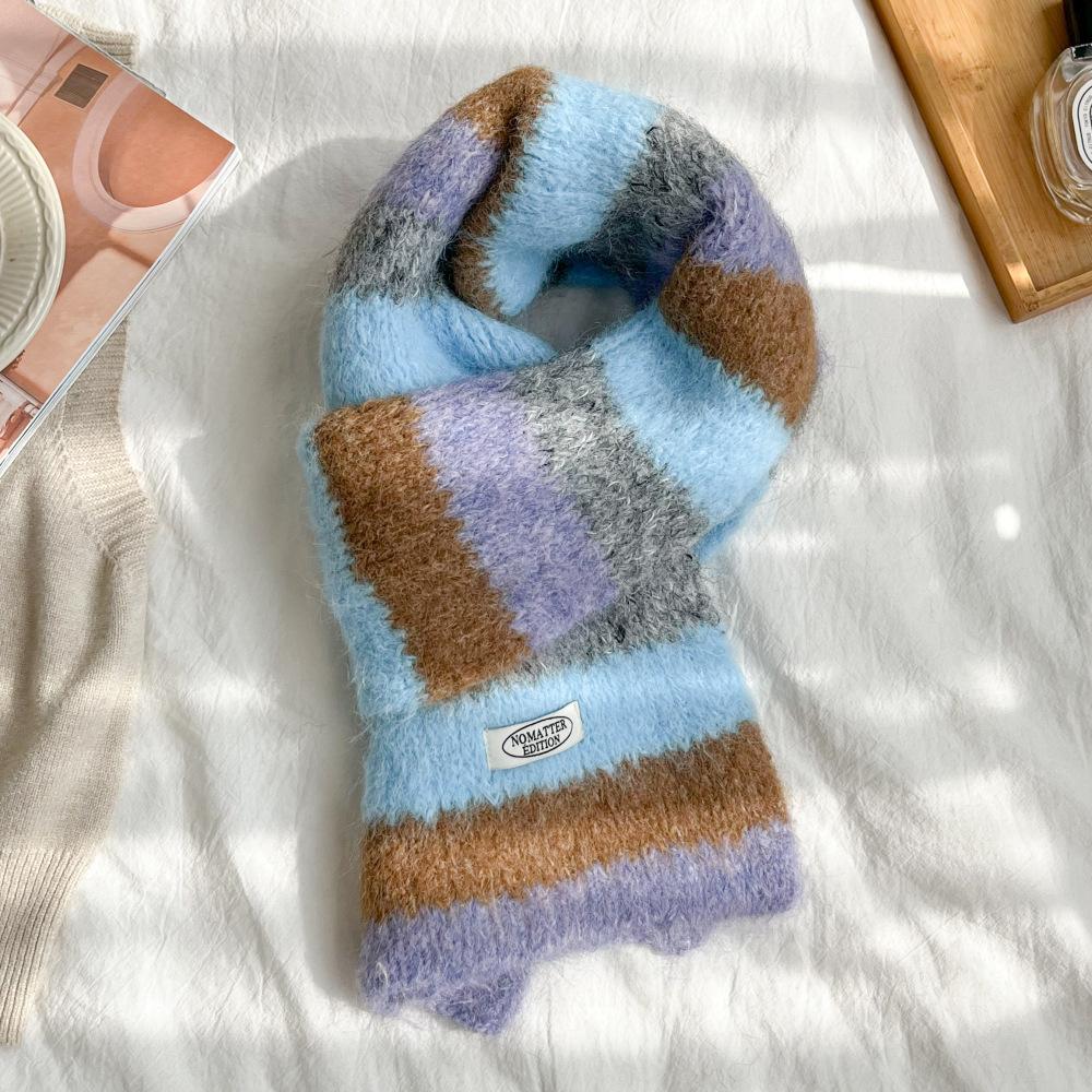 Korean version contrasting stripes college style including knitted scarf women's autumn and winter warm versatile couple wool scarf