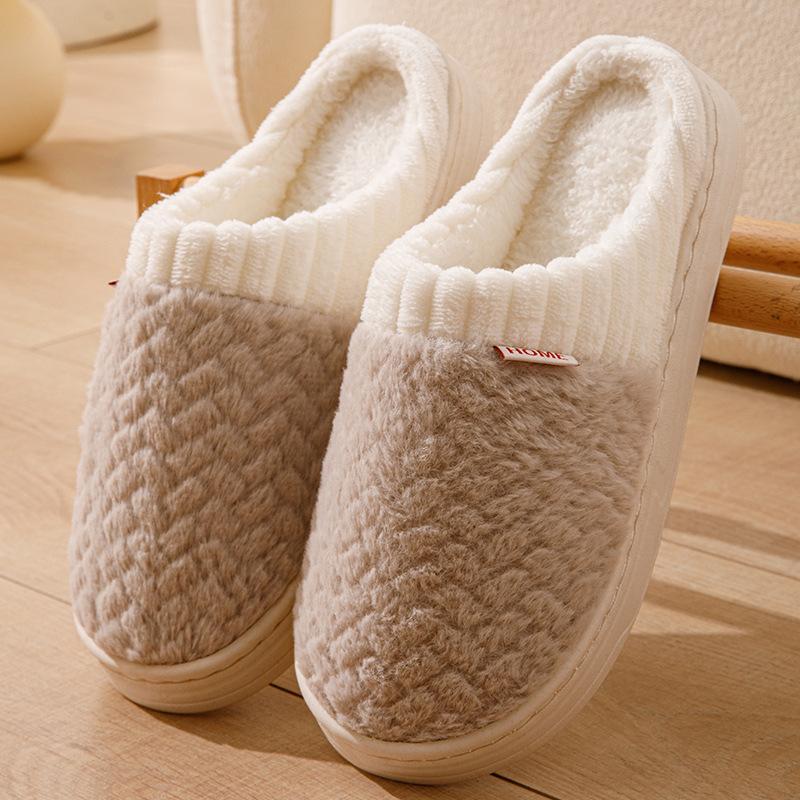 Splicing Imitation Rabbit Fur Cotton Slippers Autumn and Winter Home Indoor Thick-soled Warm Couple Plush Shoes