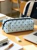 Polka Dot Pencil Case Set Large Capacity Canvas Zipper Pen Pouch for Students School Office Travel Makeup Storage