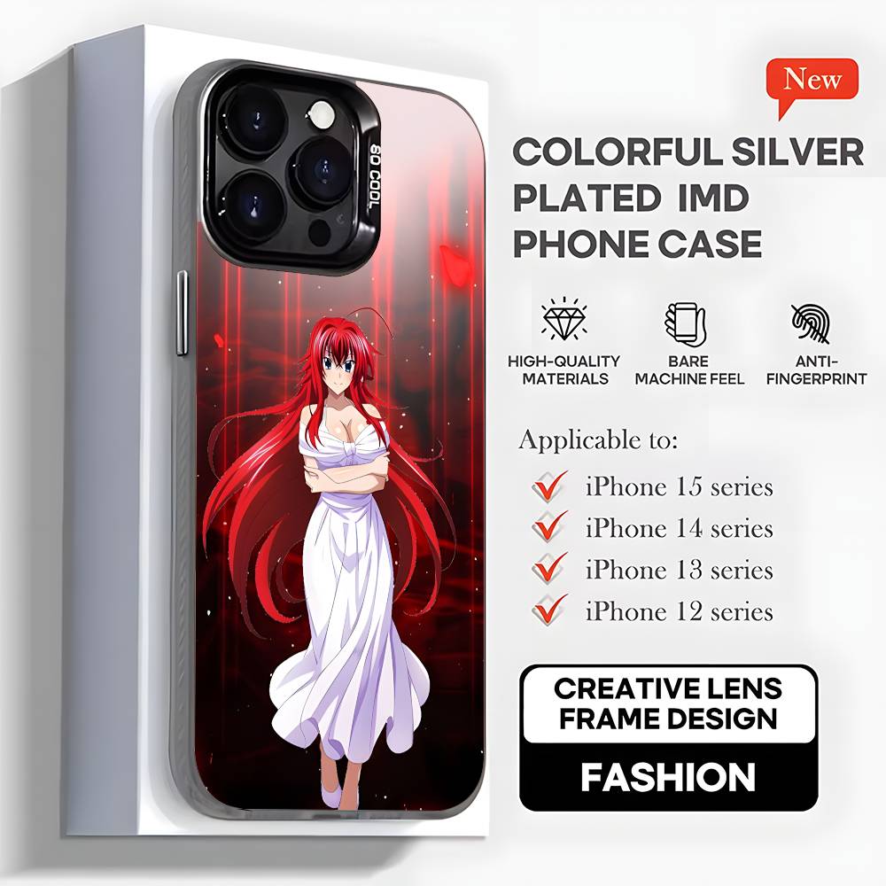 R-Rias Gremory High School Phone Case For iPhone 16,15,14,13,12,11,Mini,Pro,MAX,plus,Black Matte Shockproof Cover